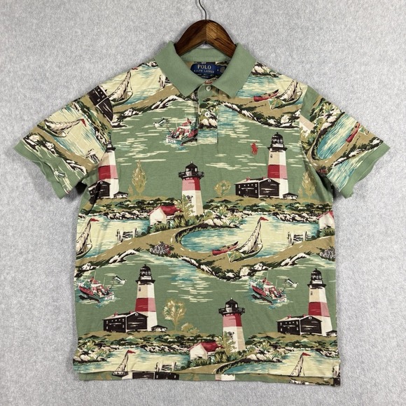 Polo Ralph Lauren Other - Polo Ralph Lauren Montauk Scenic Lighthouse Polo Shirt Men Medium All Over Print